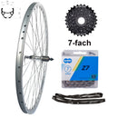 28 Zoll Hinterrad Hohlkammer Geöst Hohlachse mit Shimano Kranz 7/8-fach + Kette Silber-5