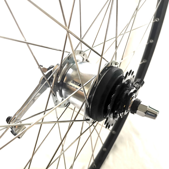 28 Zoll Hinterrad 7-Gang Shimano Nabenschaltung Rücktritt, Geöste Alu-Hohlkammerfelge schwarz-silber