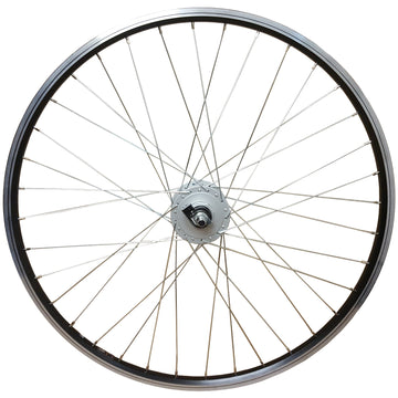 28 Zoll Vorderrad mit Shimano Nabendynamo, Geöste Alu-Hohlkammerfelge, schwarz-silber - 0