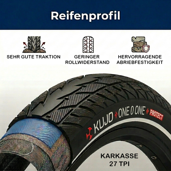 Kujo 2 Stk. 26 Zoll Reifen 26x1.75 mit Pannenschutz inkl. Schläuche DV, 47-559, KU-2001