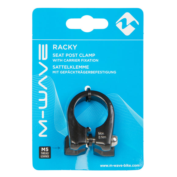 M-Wave Sattelklemme 34.9mm aus Alu mit Gewindeösen für Gepäckträgerbefestigung, schwarz